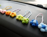 2Pcs Crochet Fluffy Flower Car Hanging Accessories, Cute Pastel Daisy Car Mirror Hanging Accessory for Women, Car Interior Decor Boho