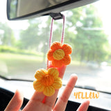 2Pcs Crochet Fluffy Flower Car Hanging Accessories, Cute Pastel Daisy Car Mirror Hanging Accessory for Women, Car Interior Decor Boho