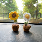 3pcs/2Pcs Mini Sunflower/Daisy Flower Car Accessories, Cute Crochet Mini Potted Plant Car Dashboard Decor, Boho Car Interior Accessory