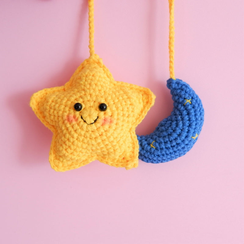 Crochet Smiley Star & Moon Car Mirror Hanging Accessories, Car Rear View Mirror Accessories, Cute Car Accessories Interior, Car Mirror Charm