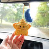 Crochet Smiley Star & Moon Car Mirror Hanging Accessories, Car Rear View Mirror Accessories, Cute Car Accessories Interior, Car Mirror Charm