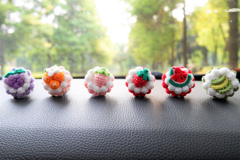 Crochet Fruit Pie Car Vent Clips Air Freshener, Strawberry/Watermelon/Grape Pie Air Vent Clip, Cute Interior Car Accessory, Car Mask Hanger