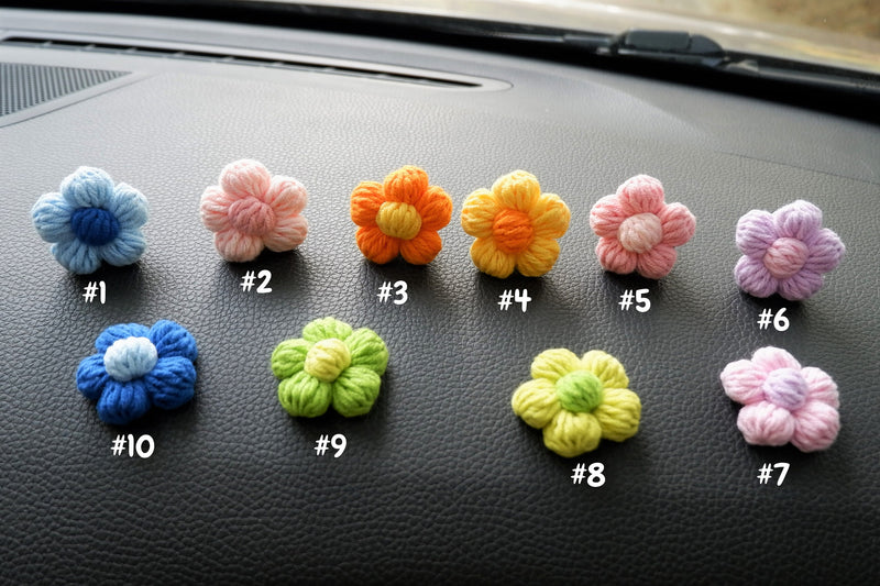 Crochet Fluffy Flower Car Vent Clips Air Freshener, Cute Rainbow Flower Air Vent Clip, Kawaii Interior Car Accessory for Women, Gift for Her